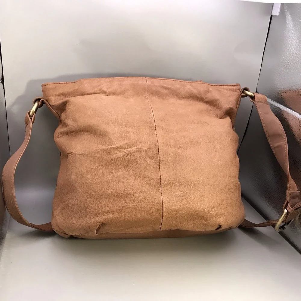 St Johns Bay Genuine Leather Shoulder Strap Hobo Bag Chevron Brown